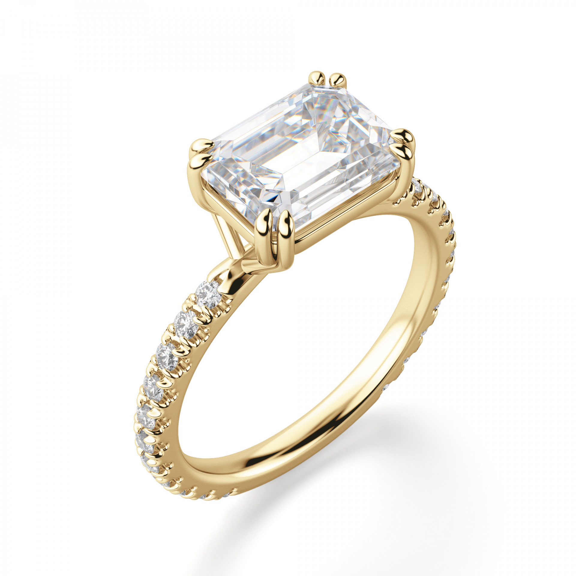 East-West Accented Emerald Cut Engagement Ring